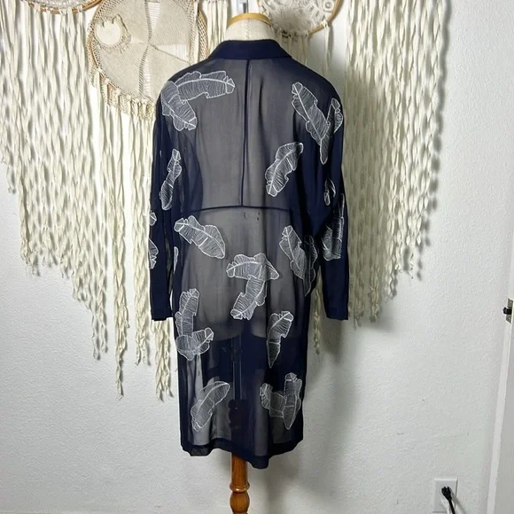 Lafayette 148 New York Kyrie Navy Sheer Silk Georgette Shirt Small